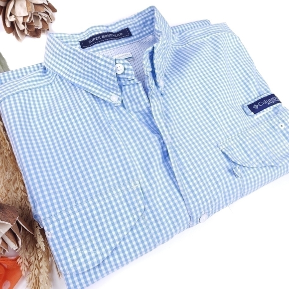 Columbia Blue White Check Super Bonehead Long Sleeve Outdoor Shirt Size XL - Picture 1 of 6